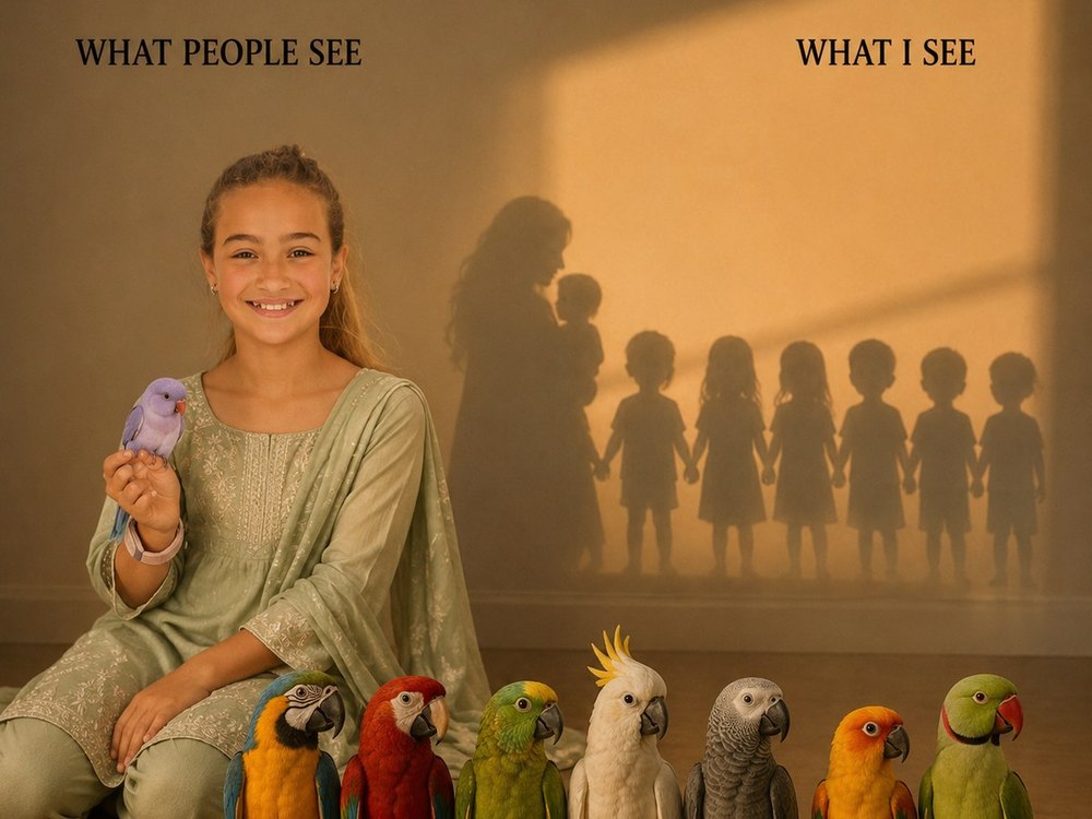 Adriana with her birds