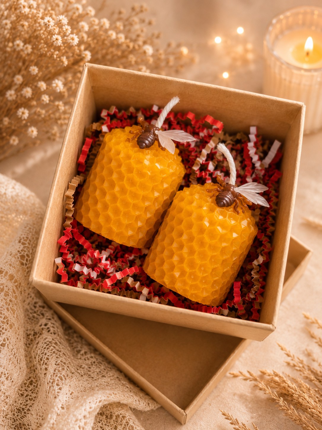 Honeycomb Bee Candle Duo